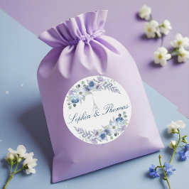 Waterverf Floral White Wedding in de Parijse Eiffe Ronde Sticker