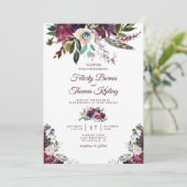 Waterverf Floral White Wedding van Burgundy Splend Kaart (Staand voorkant)