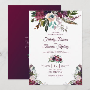 Waterverf Floral White Wedding van Burgundy Splend Kaart