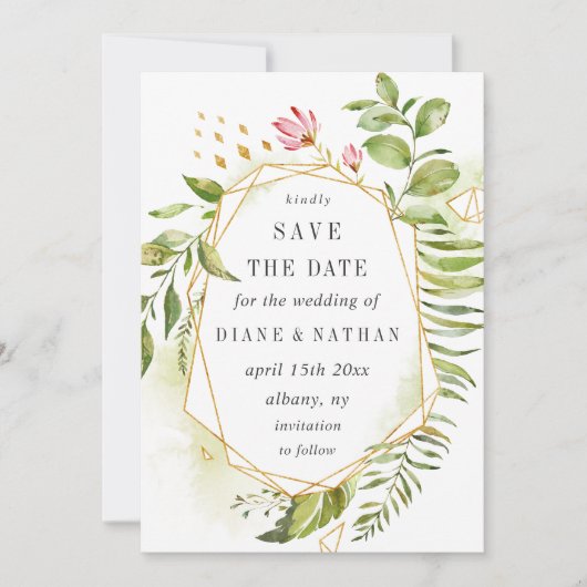 Waterverf Floral Wild Green Foliage Save the Date (Voorkant)