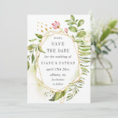 Waterverf Floral Wild Green Foliage Save the Date (Staand voorkant)
