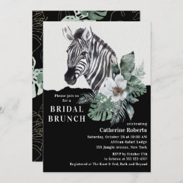 Waterverf Floral Wild Zebra Bridal Brunch Kaart