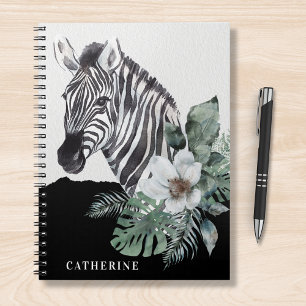 Waterverf Floral Wild Zebra Persoonlijke naam Notitieboek