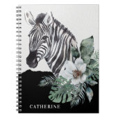 Waterverf Floral Wild Zebra Persoonlijke naam Notitieboek (Voorkant)