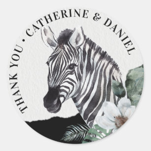 Waterverf Floral Wild Zebra Safari Hartelijk dank Ronde Sticker