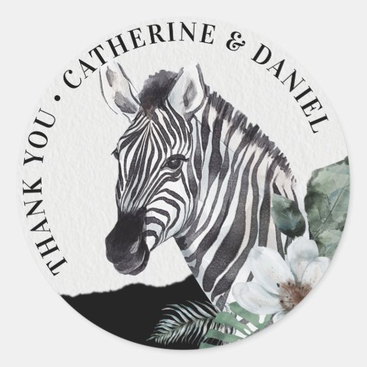 Waterverf Floral Wild Zebra Safari Hartelijk dank Ronde Sticker (Voorkant)