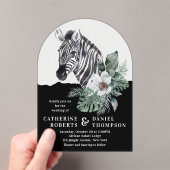 Waterverf Floral Wild Zebra Safari Wedding Acryl Uitnodigingen (Insitu (Draagbaar))