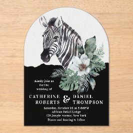Waterverf Floral Wild Zebra Safari Wedding Acryl Uitnodigingen