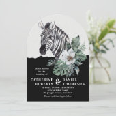 Waterverf Floral Wild Zebra Safari Wedding Kaart (Staand voorkant)