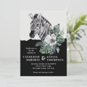 Waterverf Floral Wild Zebra Safari Wedding Kaart (Staand voorkant)
