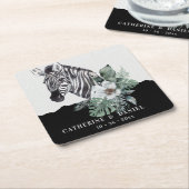 Waterverf Floral Wild Zebra Safari Wedding Kartonnen Onderzetters (Schuin)