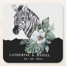 Waterverf Floral Wild Zebra Safari Wedding Kartonnen Onderzetters