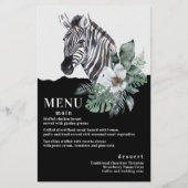 Waterverf Floral Wild Zebra Safari Wedding Menus (Voorkant)