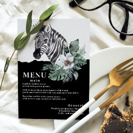 Waterverf Floral Wild Zebra Safari Wedding Menus