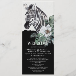 Waterverf Floral Wild Zebra Safari Wedding Programmakaart