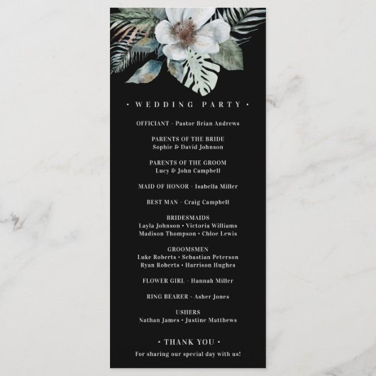 Waterverf Floral Wild Zebra Safari Wedding Programmakaart (Achterkant)