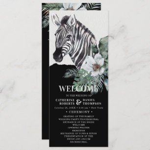 Waterverf Floral Wild Zebra Safari Wedding Programmakaart
