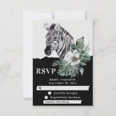 Waterverf Floral Wild Zebra Safari Wedding RSVP Kaartje (Voorkant)