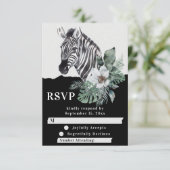 Waterverf Floral Wild Zebra Safari Wedding RSVP Kaartje (Staand voorkant)