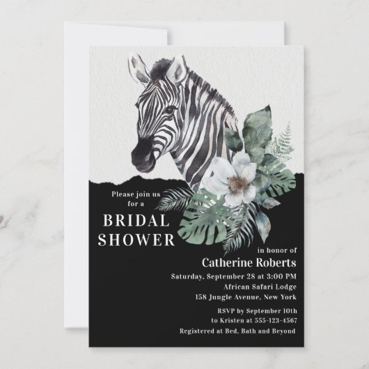 Waterverf Floral Wild Zebra Vrijgezellenfeest Invi Kaart (Voorkant)