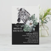 Waterverf Floral Wild Zebra Vrijgezellenfeest Invi Kaart (Staand voorkant)