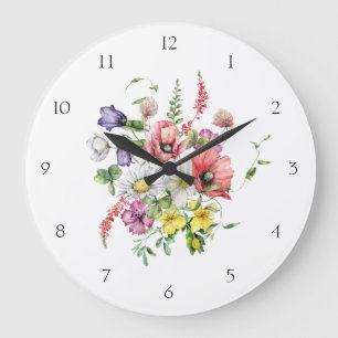 Waterverf Floral Wildflower Bouquet Grote Klok