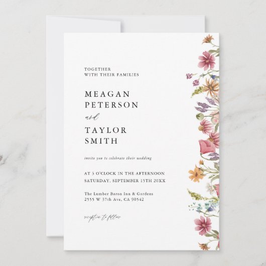 Waterverf Floral Wildflower Garden Wedding Kaart (Voorkant)