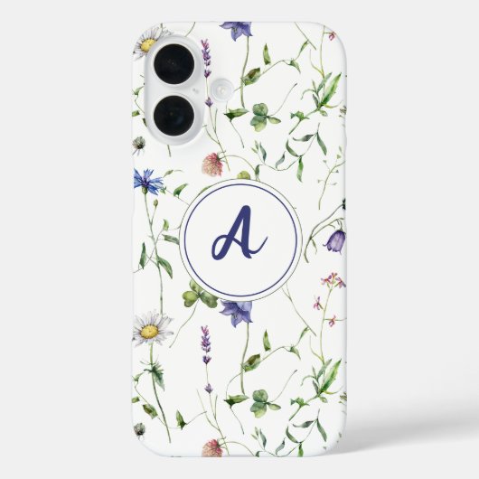 Waterverf Floral Wildflower Pattern Monogram Case-Mate iPhone Case (Achterkant)