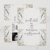Waterverf Floral Wildflower Spring Save the Date Aankondigingskaart (Voorkant / Achterkant)