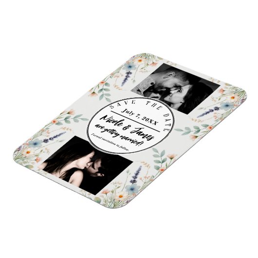 Waterverf Floral Wildflower Spring Save the Date Magneet (Linkerzijde)