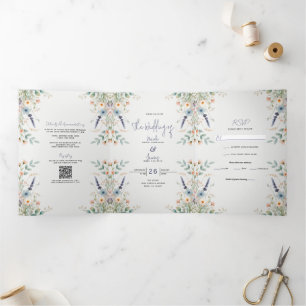 Waterverf Floral Wildflower Spring Wedding Drieluik Uitnodiging
