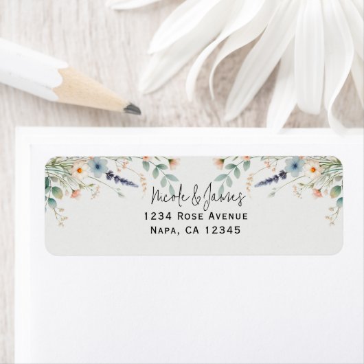 Waterverf Floral Wildflower Spring Wedding Etiket (Insitu)