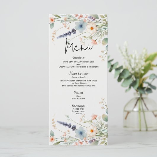 Waterverf Floral Wildflower Spring Wedding Menu (Staand voorkant)