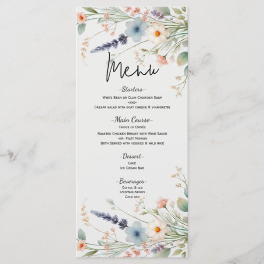 Waterverf Floral Wildflower Spring Wedding Menu (Voorkant)