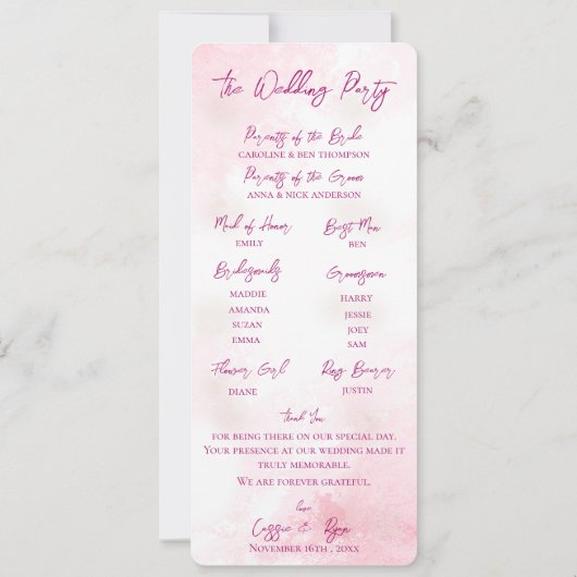 Waterverf Floral Wildflower Wedding Party Programm Kaart (Achterkant)