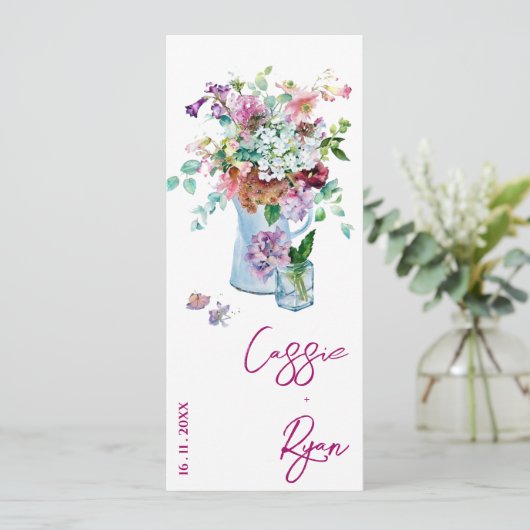 Waterverf Floral Wildflower Wedding Party Programm Kaart (Staand voorkant)