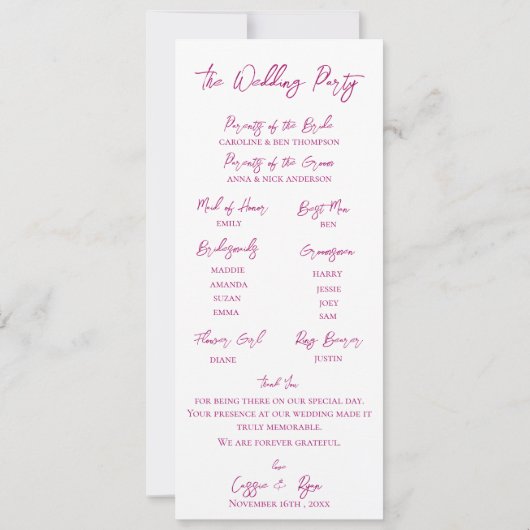 Waterverf Floral Wildflower Wedding Party Programm Kaart (Achterkant)