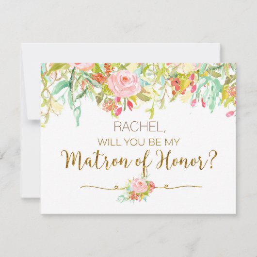 Waterverf floral will you be my Matron of Honor Kaart (Voorkant)