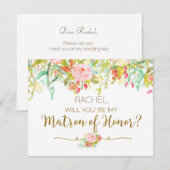 Waterverf floral will you be my Matron of Honor Kaart (Voorkant / Achterkant)