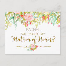 Waterverf floral will you be my Matron of Honor