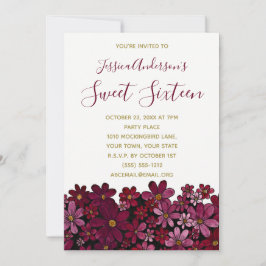 Waterverf Floral Wine Gold Sweet 16 Birthday Kaart