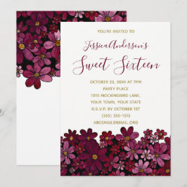 Waterverf Floral Wine Gold Sweet 16 Birthday Kaart