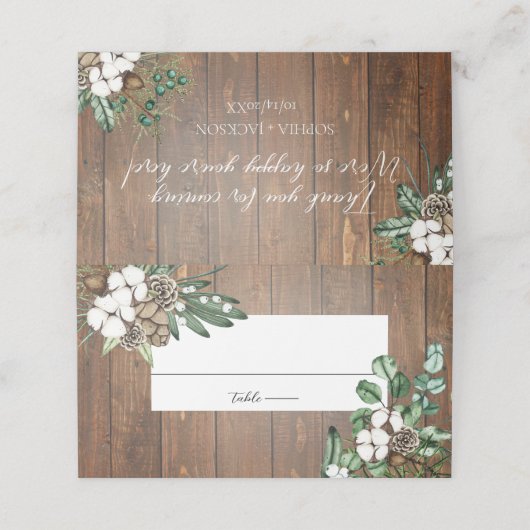 Waterverf Floral Winter Wedding Plaatskaartje (Buitenkant ongevouwen)