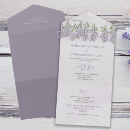Waterverf Floral Wisteria Budget RSVP Website URL All In One Uitnodiging