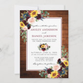 Waterverf - Floral Wood Burgundy Wedding Kaart (Voorkant)