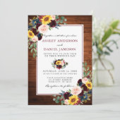 Waterverf - Floral Wood Burgundy Wedding Kaart (Staand voorkant)