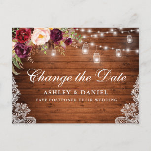 Waterverf Floral Wood Mason Jars verander de datum Briefkaart