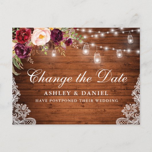 Waterverf Floral Wood Mason Jars verander de datum Briefkaart (Voorkant)