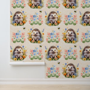 Waterverf Floral Woodland Animals Egel bij Behang