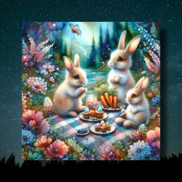 Waterverf Floral Woodland Bunny Paaspicknick Feestdagenkaart